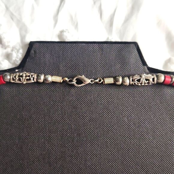 Tribal-Inspired Red & Silver Beaded Necklace - Picture 4 of 4